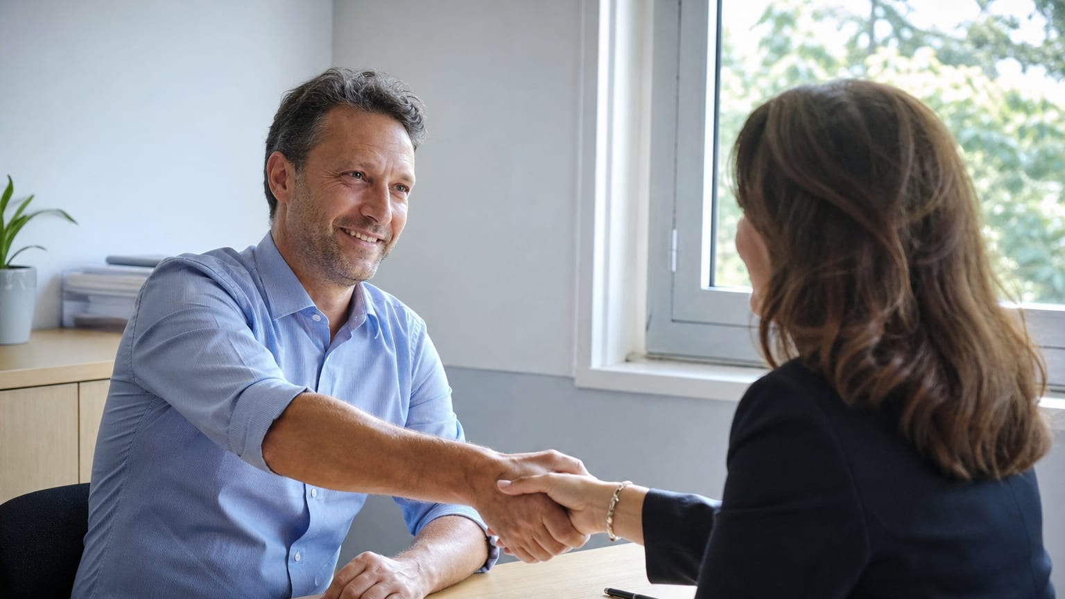 Un salarié et sa responsable signent un document dans un bureau, lors d’un entretien de rupture conventionnelle